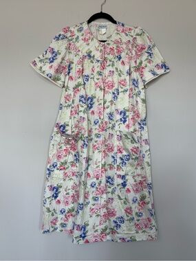 NWT Vintage Smart Time Floral House Dress Button Front Pockets Nightgown Size S